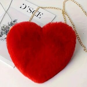 Heart-Shaped Red Fur Bag